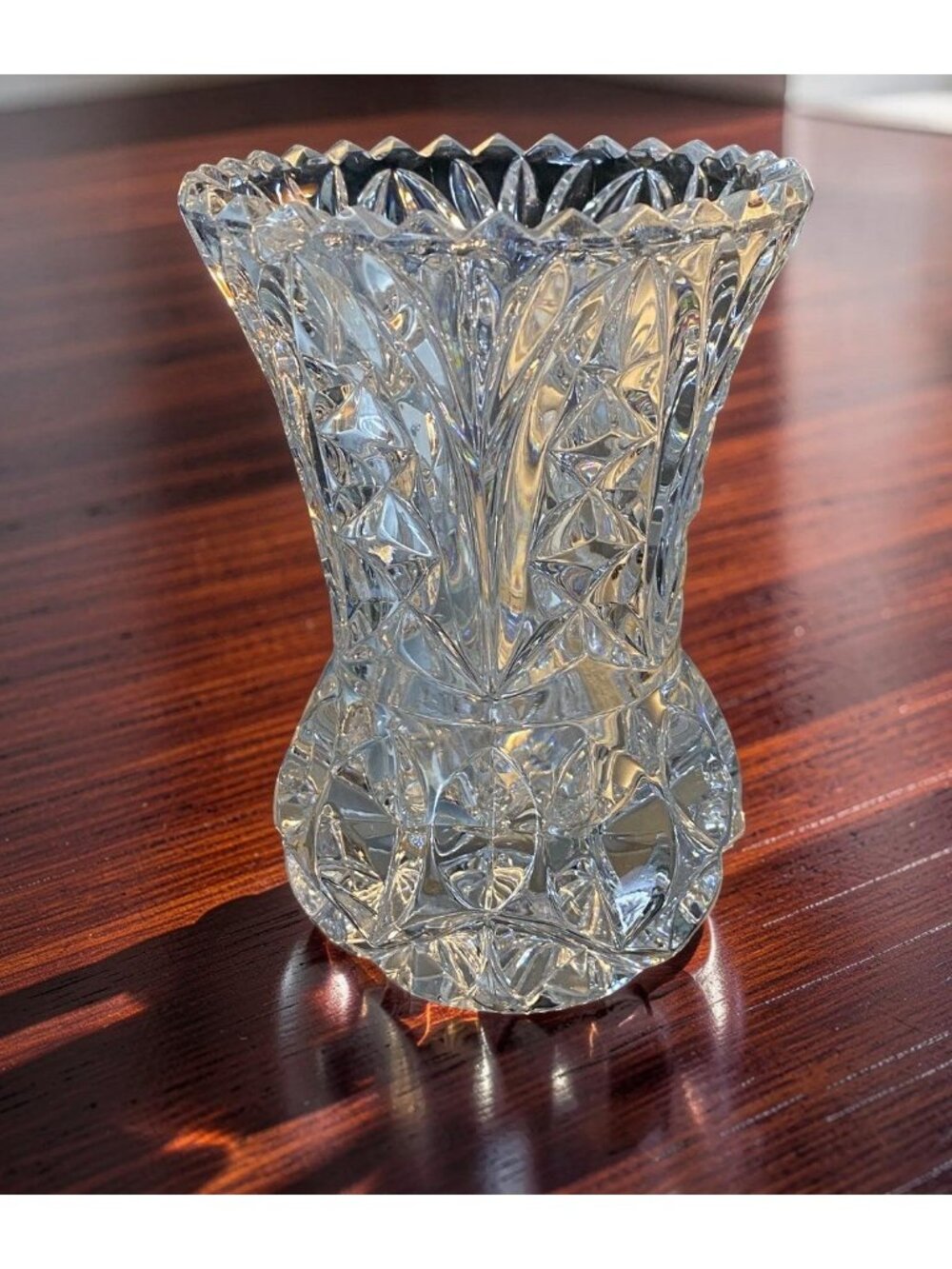 Vintage Kristal Zajecar Yugoslavian 24% Lead Crystal Cut Glass Vase 5” Sawtooth